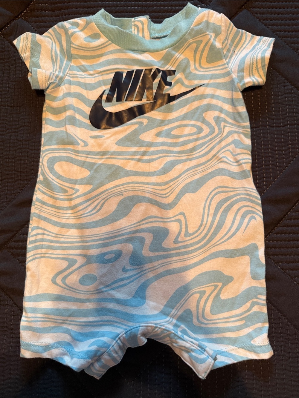 Nike Aqua & White Swirl Baby Footie with Navy Swoosh